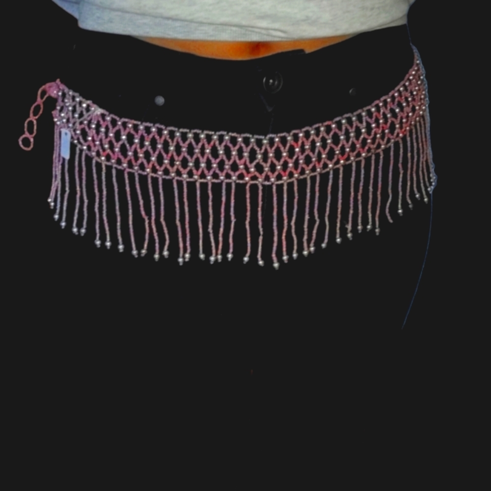 ❤️ Pink Beaded with Silver Belly Dancing Belt NEW